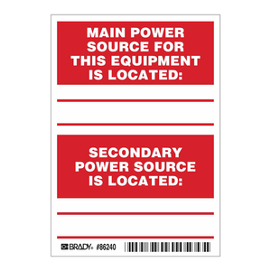 Etiquetas de Seguridad Autoadhesivas Brady para Equipos Industriales, Identificación de la Fuente de Alimentación Principal, Impresión UV Duradera - Product Image 2