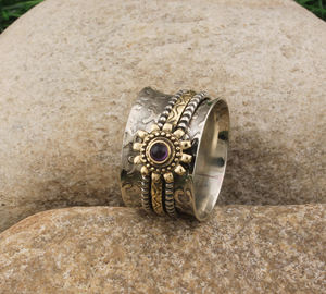 แหวนดอกไม้ประดับพลอยอเมทิสต์ธรรมชาติทรงเบเซล เงินแท้ 925 แหวนลายดอกไม้ แหวนประจำเดือนกุมภาพันธ์ เครื่องประดับสำหรับงานปาร์ตี้ - Product Image 3