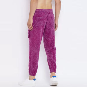 Men Acid Wash Casual Pants Custom Solid Color 100% Cotton Canvas Wide Leg <b>Drawstring</b> Closure Comfortable Fabric High <b>Trousers</b> - Product Image 2