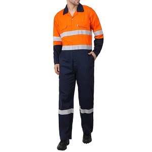 Combinaison de travail orange et bleu marine avec bandes réfléchissantes, uniforme de sécurité, pantalon de travail haute visibilité pour hommes, manches longues - Product Image 3