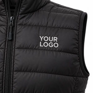 Women's <b>Black</b> Puffer <b>Vest</b> Solid Color Zipper Front Stand Collar Windproof Casual Outerwear OEM Service - Product Image 4