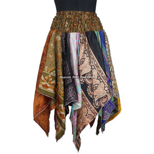 DS010 Urban Tribal Dance Assorted <b>Skirt</b> Flowy <b>Patchwork</b> <b>Skirt</b> Bohemian Long Maxi <b>Skirt</b> Recycle Sari Silk Scrap Handkerchief - Product Image 1