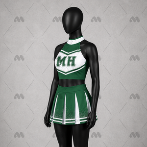 Ensemble d'uniformes de cheerleading personnalisés pour femmes : Haut dos nu, jupe plissée, imprimé scintillant, tenue de performance d'équipe en polyester avec transfert thermique - Product Image 3