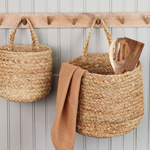 Cesta de almacenamiento de pared de yute ecológica de fabricante indio, Juego de 2 uds, cesta colgante de yute trenzado para decoración del hogar - Product Image 1