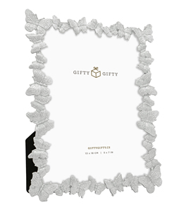 Zinc Alloy 3D Butterfly Pattern Photo <b>Frame</b> Rectangular Electroplated Silver <b>5</b>" <b>X</b> 7" White Box - Product Image 1