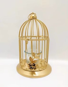Jaula de Pájaro Dorada en Oferta, Portavelas de Latón, Decoración para el Hogar, Farolillo para Bodas - Product Image 1