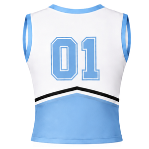Ensemble d'uniforme de cheerleading bleu clair, haut sans manches à col en V, jupe plissée, pour équipe sportive, performance de danse, entraînement et compétition - Product Image 3
