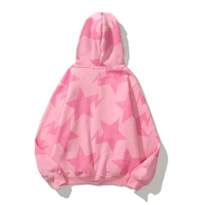 Sudaderas con capucha impresas con cremallera completa personalizadas 100% algodón de peso pesado de gran tamaño con hombros caídos Sudadera con capucha estampada allover - Product Image 6