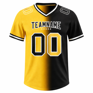 เสื้อฟุตบอลอเมริกันขายส่ง แบบสั่งทำชื่อและหมายเลข  ชุดทีมแบบซับลิเมชั่น ดีไซน์สองสี คอวี แห้งเร็ว ชุดกีฬา - Product Image 1