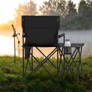 Black Oversized <b>Foldable</b> <b>Camping</b> Chair with Side <b>Table</b> and Cup Holder 330 LBS Capacity for Outdoor Use - Product Image 6