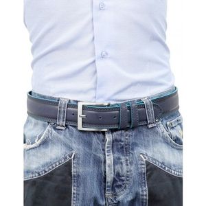 Cinturón de Cuero Azul para Hombre de Marca Famosa con Borde Azul Claro, Alta Calidad, 4 cm de Ancho, 6 Piezas por Caja para Exportación - Product Image 4