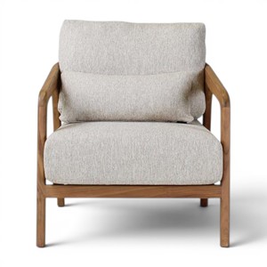 Sillón Moderno y Duradero de Madera de Teca Sólida, con Cojín Tapizado en Tela, Estilo Escandinavo Minimalista, para Sala de Estar o Patio - Product Image 2