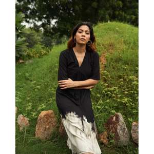 Robe midi noire ombrée pour femme, robe longue Kurti tie-dye, robe de soirée décontractée de créateur - Product Image 3