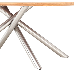Table de salle à manger pliable et durable de style industriel avec base en acier inoxydable et plateau ovale en bois d'acacia à finition naturelle - Product Image 4