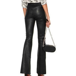 Pantalon évasé noir taille haute pour homme en polyester enduit PU, décontracté, avec braguette boutonnée, style automne - Product Image 3