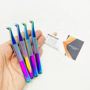 แหนบต่อขนตาสแตนเลสแบบมืออาชีพ ขายส่ง คุณภาพดี แข็งแรง จับถนัดมือ ปลายแหลม สีรุ้ง พลาสมา - Product Image 2