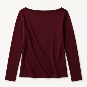 Haut à col rond et manches longues pour femme, minimaliste, élégant, décontracté, coupe ajustée, extensible, respirant, en jersey uni, chemisier basique tendance pour femme - Product Image 1