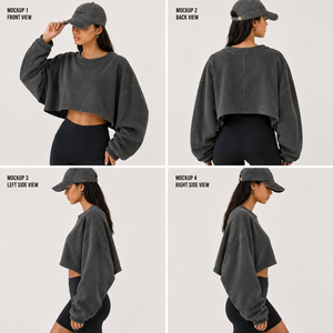 เสื้อสเวตเชิ้ตครอปผ้าฟลีซทรงโอเวอร์ไซส์ แขนยาว ไหล่ตก ทรงหลวม สวมใส่สบาย เหมาะสำหรับออกกำลังกาย ฟิตเนส และเทรนนิ่ง - Product Image 3