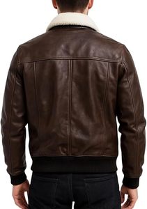 Men's Classic Brown Vintage Coated Leather Flight Bomber <b>Jacket</b> with Stand Collar and Front Logo - Product Image 4