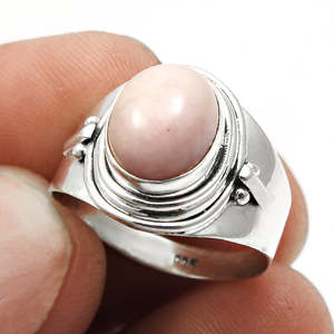 925 Sterling <b>Silver</b> <b>Ring</b> With Oval Shaped Bezel <b>Set</b> Pink Opal Gemstone Best Selling Bohemian Statement <b>Ring</b> In Good Quality - Product Image 4
