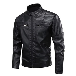 Men's Black PU Leather Motorcycle <b>Jacket</b> Moto Biker Style Stand Collar Zipper Closure Windproof Autumn Wear <b>racing</b> <b>jacket</b> - Product Image 2