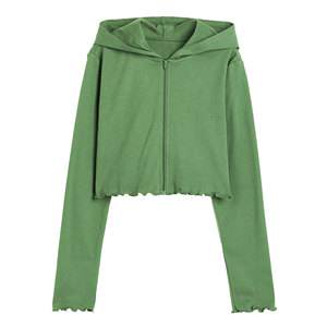 Boxy Fit <b>Zip</b> <b>up</b> Hoodie Heavyweight Plus Size Ribbed <b>Crop</b> Top Soft Touch Women Regular Fit - Product Image 1