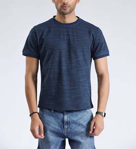 Camisetas para Hombre Más Vendidas Hechas en Pakistán, Elegantes de Manga Corta con Algodón Premium Azul Oscuro, Camisetas a Rayas Personalizables OEM - Product Image 3