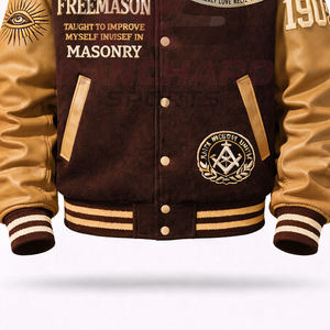 Veste universitaire personnalisée d'inspiration maçonnique – Corps en laine de qualité supérieure avec manches en cuir PU et symboles brodés - Product Image 3