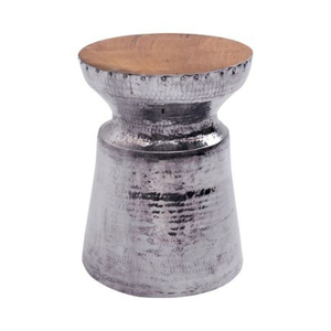 Table d'appoint galvanisée de style vintage, tabouret tambour en aluminium, pièce de mobilier d'intérieur/extérieur en métal argenté riveté, prix le plus bas - Product Image 5