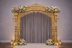 Mandap carré doré pour mariage sud-indien, Grand Mandap de mariage Tamil, Manavarai Kalyana Mandapam, Mandap de mariage Tamilien, New York - Product Image 2