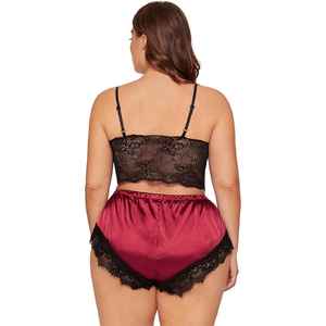 Women's Plus Size Winter 100% Silk Satin Robe Set with <b>Lace</b> Bralette and <b>Elastic</b> Waist Shorts-Breathable & Quick Dry Nightwear - Product Image 3