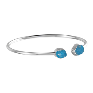 Premium High Finish 925 Sterling Silver Trendy Adjustable Bangles Neon Apatite Rough Shape Twister Bezel Setting Unisex Everyday - Product Image 2