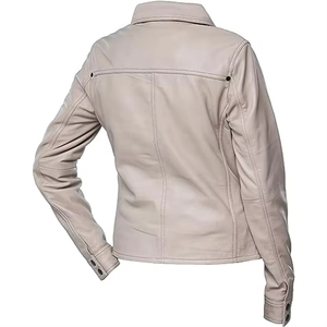 Veste en cuir beige pour femme, manches longues, coupe-vent, toutes saisons, vêtements de moto - Product Image 2
