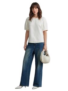 Camiseta de Manga Corta para Mujer, Color Sólido, Cuello Raglán, Puños Fruncidos, Detalle de Panel en el Cuerpo, Corte Regular, Ecológica - Product Image 2