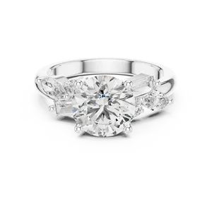 Bague de fiançailles en diamant de laboratoire taille ronde 2 carats, or massif 18 carats, certifiée IGI, style vintage marquise baguette VVS E-F - Product Image 5
