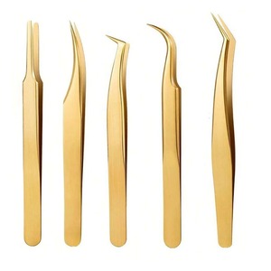 INSTRUMENTS CHIRURGICAUX BAFA – Lot de 3/5 pinces à sourcils droites professionnelles en acier inoxydable plaqué or pour femmes, antistatiques - Product Image 6