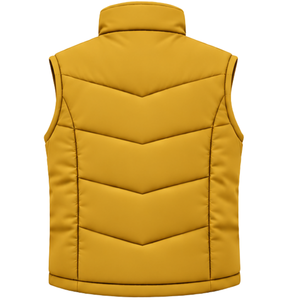 Chaleco acolchado sin mangas para hombre, color amarillo mostaza, con cuello alto, cremallera completa y bolsillos con cremallera, para uso en exteriores en invierno. - Product Image 2