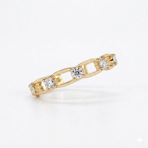 แหวนทองคำ 10K ประดับเพชรแล็บโกรว์ 0.54 กะรัต ดีไซน์ Eternity Link Band แบบโซ่ยาว แหวนแต่งงานแบบเต็มวง ดีไซน์ Link Chain แบบซ้อนได้ - Product Image 1