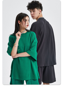 Heavyweight Washed Distressed <b>Spray</b> Casual Street Oversized Sun Faded Two Piece Shorts Breathable Men's T-Shirt <b>Sets</b> - Product Image 5