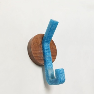 Artisan Wooden <b>Wall</b> <b>Hook</b> with Glossy Blue Resin <b>Hook</b> Luxury Decorative Resin <b>Wall</b> <b>Hook</b> <b>for</b> Bedroom Entryway Coat and <b>Key</b> hanging - Product Image 3