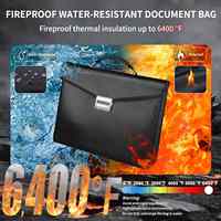 Sac à documents en cuir véritable ignifuge 14,5x11x2,5, étanche, avec fermeture éclair sécurisée pour documents légaux, ordinateur portable, passeport (noir)