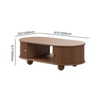 Table basse ovale moderne en noyer massif rainuré avec rangement pour salon, table centrale élégante pour la zone canapé, mobilier de maison