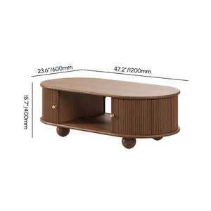 Modern Oval <b>Walnut</b> Solid Wood Fluted <b>Coffee</b> <b>Table</b> With Storage For Living Room Sofa Area Stylish Centre <b>Table</b> Home Furniture - Product Image 1