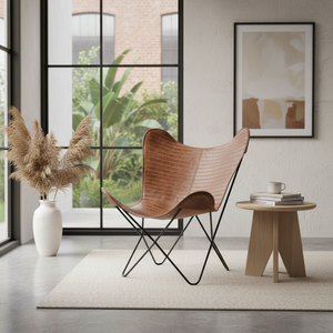 Fauteuil papillon de luxe en cuir véritable fait main avec structure métallique, fauteuil d'appoint moderne pour salon et bureau à domicile - Product Image 4