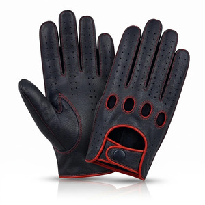 Gants de conduite en cuir de mouton véritable, noirs avec surpiqûres rouges, trous de ventilation, respirants, confortables, adaptés aux hommes et aux femmes - Product Image 4