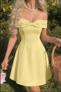 Elegant Off-Shoulder <b>Bow</b> Front Fit & Flare Mini Dress - Product Image 6