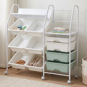 Multifunctional 6-Layer Storage Cart with Plastic Bins <b>Rolling</b> Organizer for Toys and Sundries Minimalist Design - Product Image 1
