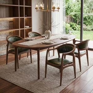 Fauteuil moderne en noyer massif avec dossier incurvé et revêtement en cuir PU, chaise de salle à manger faite à la main par Toan Phong - Product Image 2