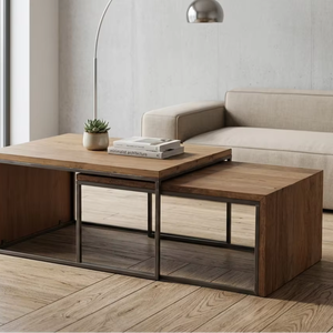 Agera Solid Wood Modern Eco-Friendly Durable Coffee <b>Table</b> Set 2 <b>Nesting</b> <b>Tables</b> Natural Finish for Villa Resort Residential - Product Image 2