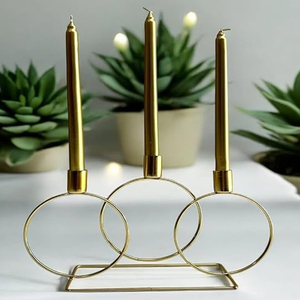Gold Triple Candle <b>Holder</b> with Geometric Circle Metal Wire <b>Candlestick</b> <b>Holder</b> Table Centerpiece Christmas Decor <b>Candlestick</b> - Product Image 2